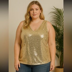 Grace Karin Top Womens Gold Sequin Sleeveless Sparkle Shimmer 2XL